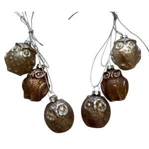 6 Christmas Ornament Glass Owl Cluster Raz Imports Silver Copper Gold Antiqued